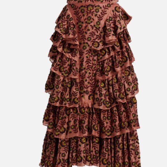 NWT Ulla Johnson Women's Pink Handmade Reesha Embroidered Ruffle Skirt - Picture 4 of 5